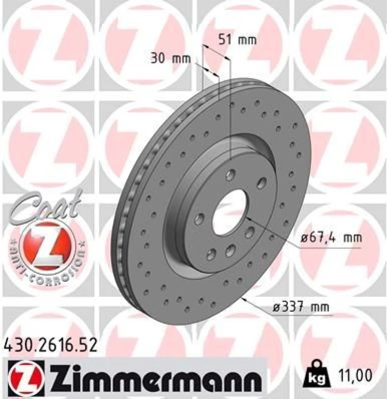 Image of ZIMMERMANN Brake disc ZIMMERMANN 430.2616.52
