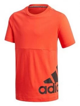 Image of adidas Boys Badge Of Sport T2 T-Shirt - Red, Size 11-12 Years