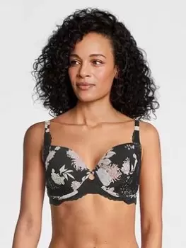 Image of DORINA Amryllis Printed Recycled Micro Light Padded Bra, Black, Size 32D, Women