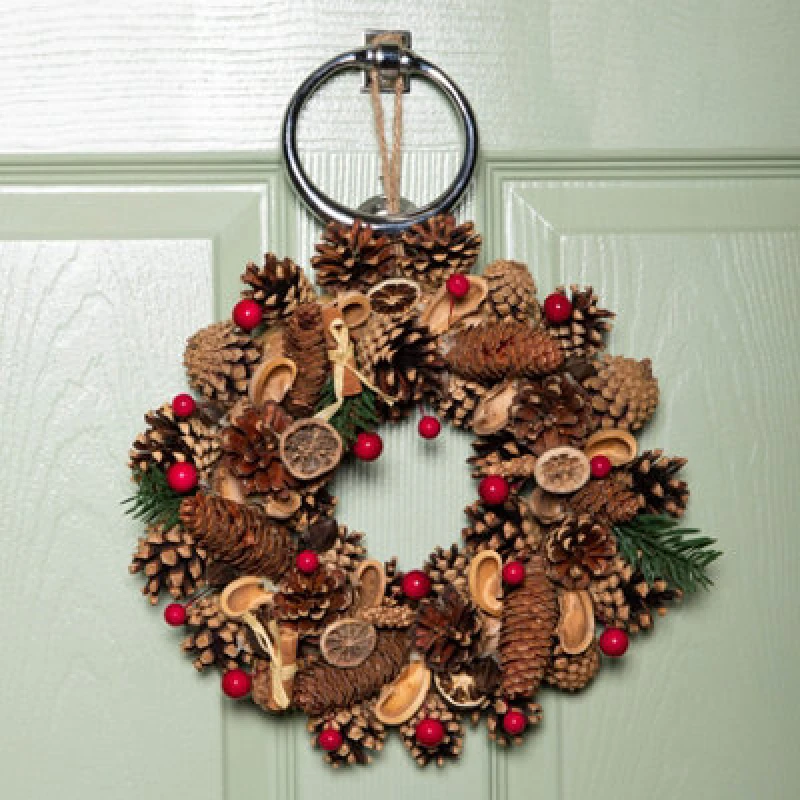 Image of Samuel Alexander 30Cm Winter Spice Hanging Christmas Wreath With Pine Cones Red Berries & Dried Fruit
