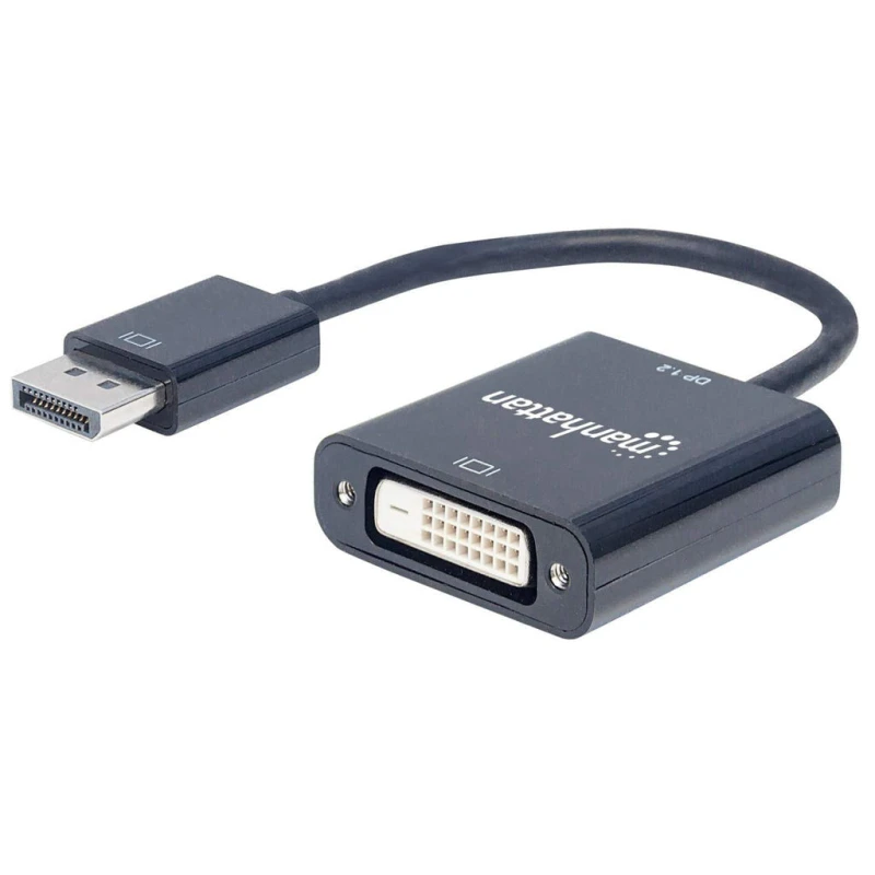Image of Manhattan Manhattan DisplayPort 1.2a to DVI-D 24+1 Adapter Cable, 1080p@60Hz, 23cm, Male to Female, Active, Compatible with DVD-D, Black, Three Year W