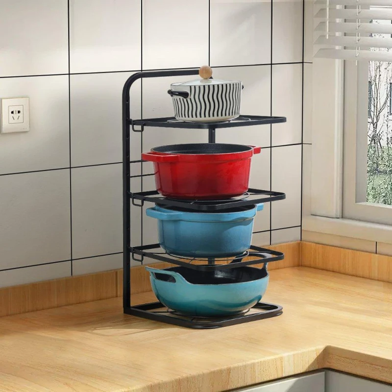 Image of Cottonfy UK 4-Tier Adjustable Metal Pot Rack for Kitchen - Black M