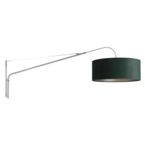 image of Elegant Classy Wall Lamp with Shade Brushed Steel, Velvet Green