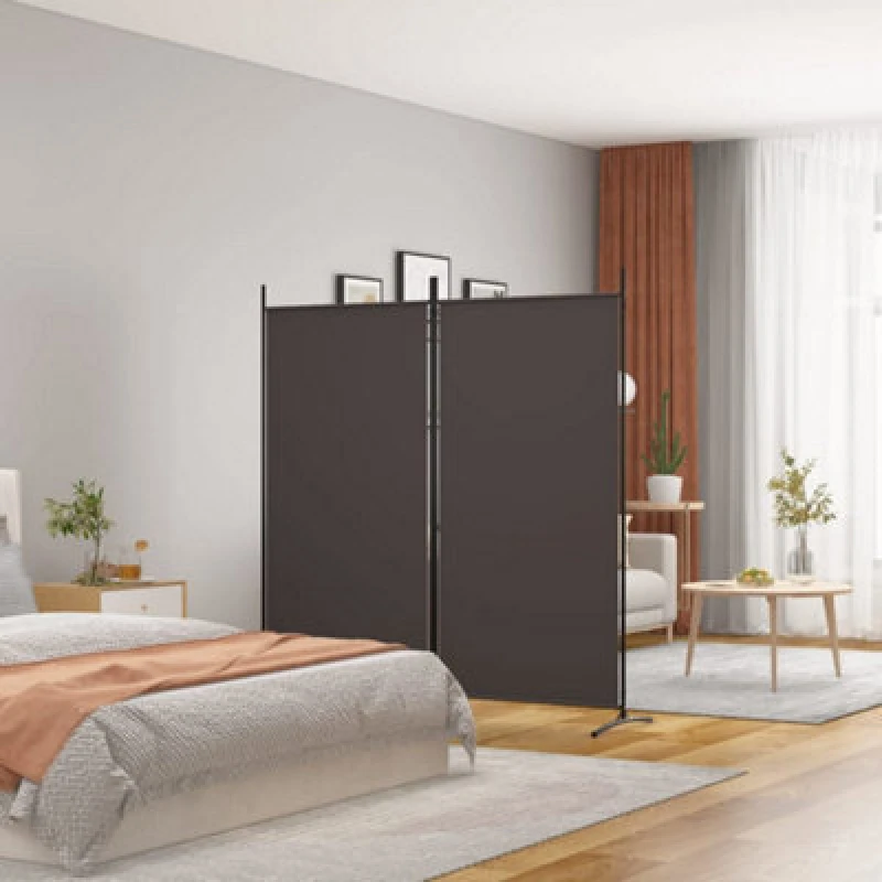 Image of Vidaxl 2-panel Room Divider Brown 175X180 Cm Fabric, Brown 350259