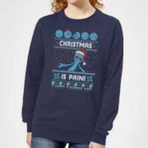 image of Rick and Morty Mr Meeseeks Pain Womens Christmas Sweatshirt - Navy - L