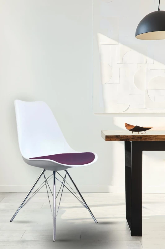 Image of Fusion Living Soho Plastic Dining Chair With Chrome Metal Legs White & Aubergine, Purple FL2427