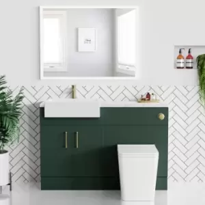 image of 1200mm Green Toilet and Sink Unit with Marble Worktop and Brass Fittings - Coniston