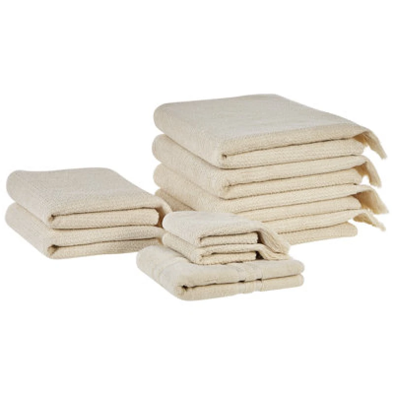 Image of Beliani Set Of 9 Towels Atiu Terry Cotton Beige
