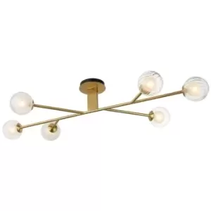 image of Merano Rome Multi Arm Glass Semi Flush Ceiling Lamp, Satin Brass Plate, Glass