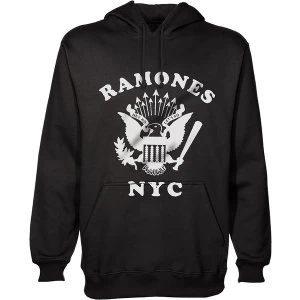 image of Ramones - Retro Eagle New York City Unisex Small Pullover Hoodie - Black