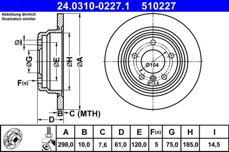 Image of ATE 24.0310-0227.1 Brake disc solid, Coated, High-carbon, with bolts/screws Brake Disc (82)