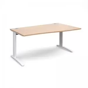 image of TR10 right hand wave desk 1600mm - white frame and beech top