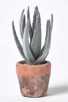 image of Aloe Vera Artificial Succulent in Decorative Rustic Terracotta Pot