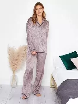 Image of Long Tall Sally Satin Abstract Spot Pj Set, Red, Size 14-16, Women