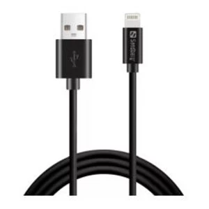 image of Sandberg Apple Approved Lightning Cable, 1 Metre, Black, 5 Year Warranty