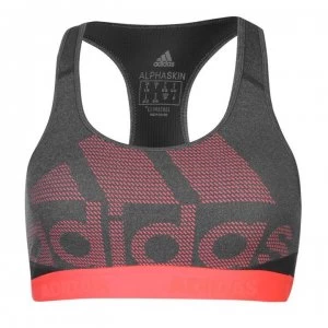 Image of adidas Womens Large Logo Sports Bra - Grey/Shock Red