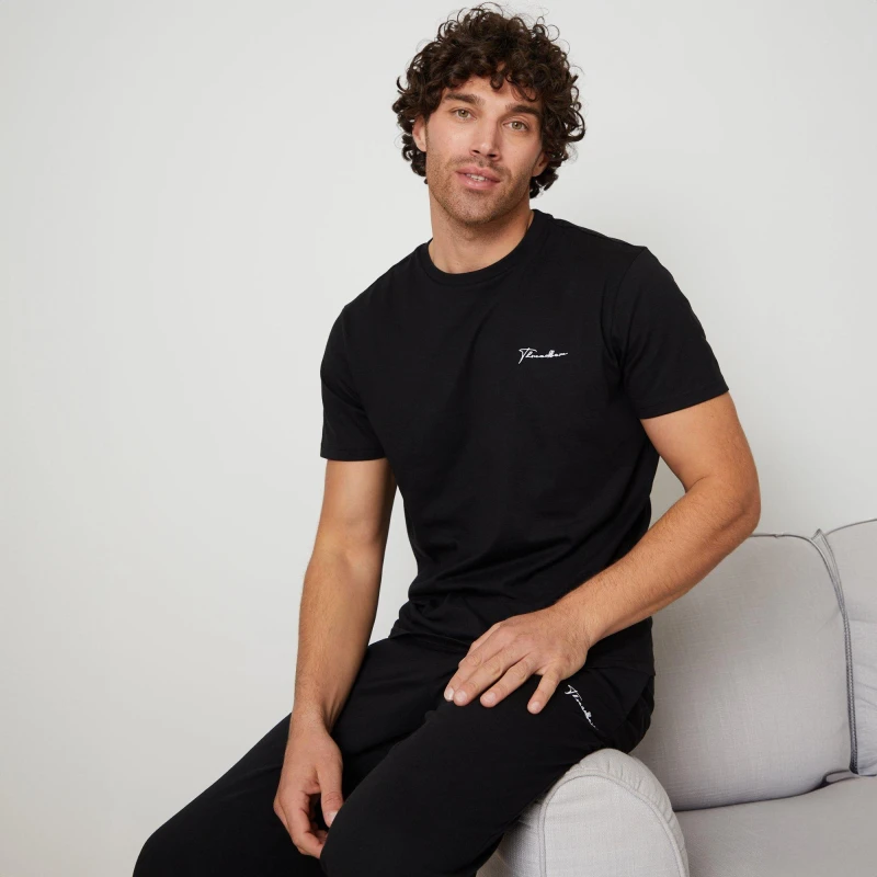 Image of Threadbare 'Elton' Cotton Blend Jersey Pyjama Set Black male