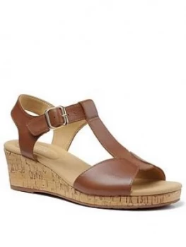 image of Hotter Martinique Wedge Heeled T-bar Sandals - Tan, Size 7, Women