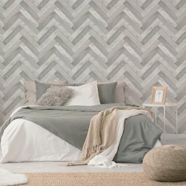 Image of Natural /Gold Rustic Wood Parquet Wallpaper - Natural - Sublime