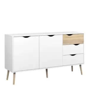 image of Oslo Sideboard Large 3 Drawers 2 Doors In White And Oak Effect