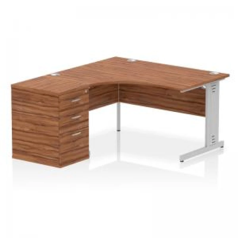 Image of Impulse Impulse 1400mm Left Crescent Office Desk Walnut Top Cable Managed Leg Workstation 600 Deep Desk High Pedestal IWSLW146WNT