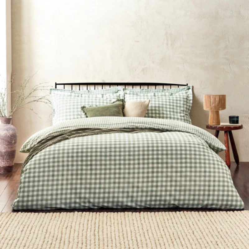 Image of Yard Barton Gingham Check Duvet Set, Single, Green