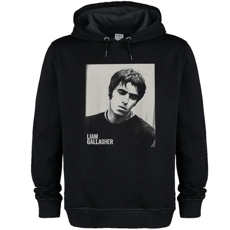 Image of Amplified Amplified Men Polaroid Portrait Liam Gallagher Hoodie in Black Size: X-Small Black XS Male 5063852073511