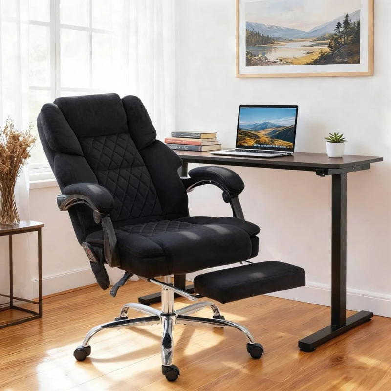 Image of HOMCOM Massage Office Chair with Heat, 135° Reclining Desk Chair in Black Unisex