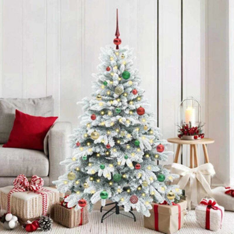 Image of vidaXL Artificial Christmas Tree with 150 LEDs, Multicolour Balls Snow Flocked Green 150cm PE and PVC, Green 3397609