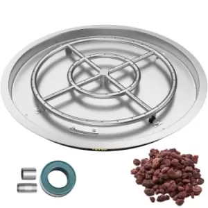 Image of VEVOR Drop in Fire Pit Pan, 31" x 31" Round Fire Pit Burner, Stainless Steel Gas Fire Pan, Fire Pit Burner Pan w/ 1 Pack Volcanic Rock Fire Pit Insert