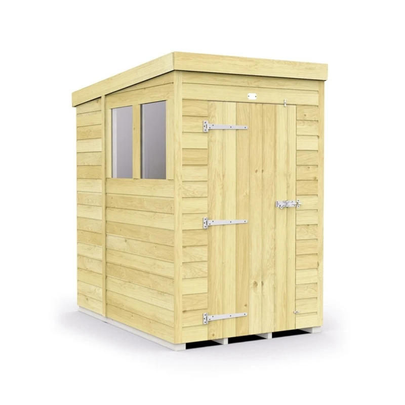 Image of Buttercup Farm 4 x 7 Feet Pent Shed - Single Door W/ Windows - L214 x W127 x H201cm in Brown Brown Unisex
