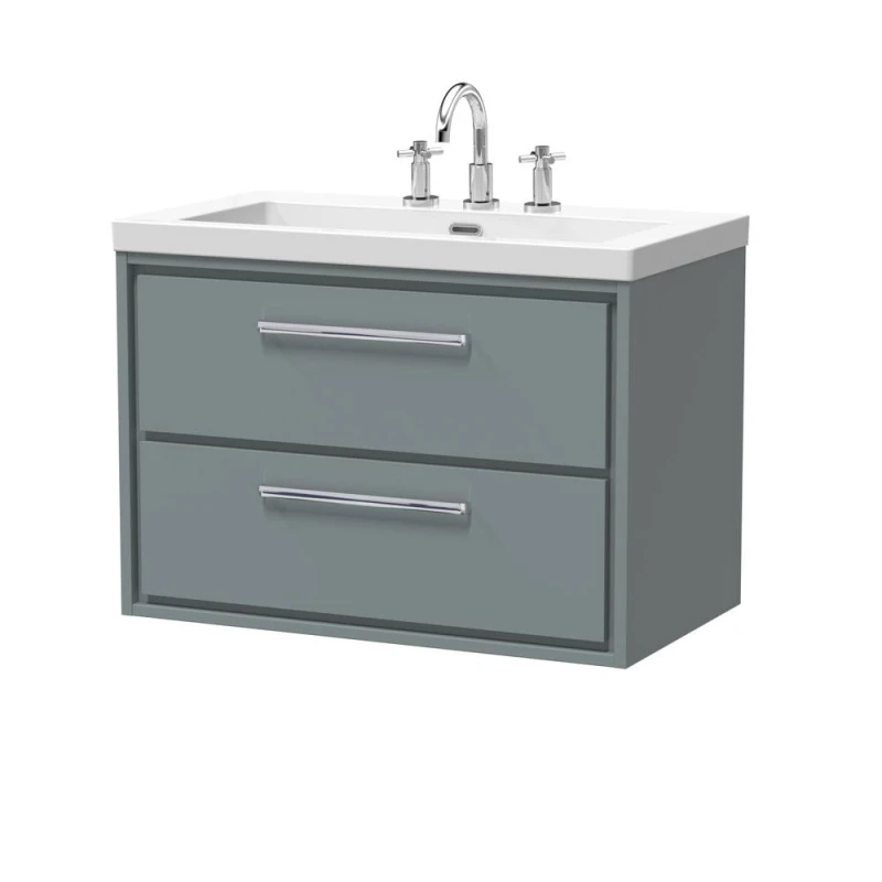 Image of Balterley Modern Wall Hung 2-Drawer Bathroom, Fireclay Basin, Grey, 800mm in Grey Grey Unisex