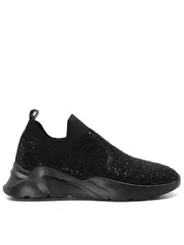 image of Dune London Elixir Hot Fix Embellished Knit Sport Shoe - Black, Size 6, Women