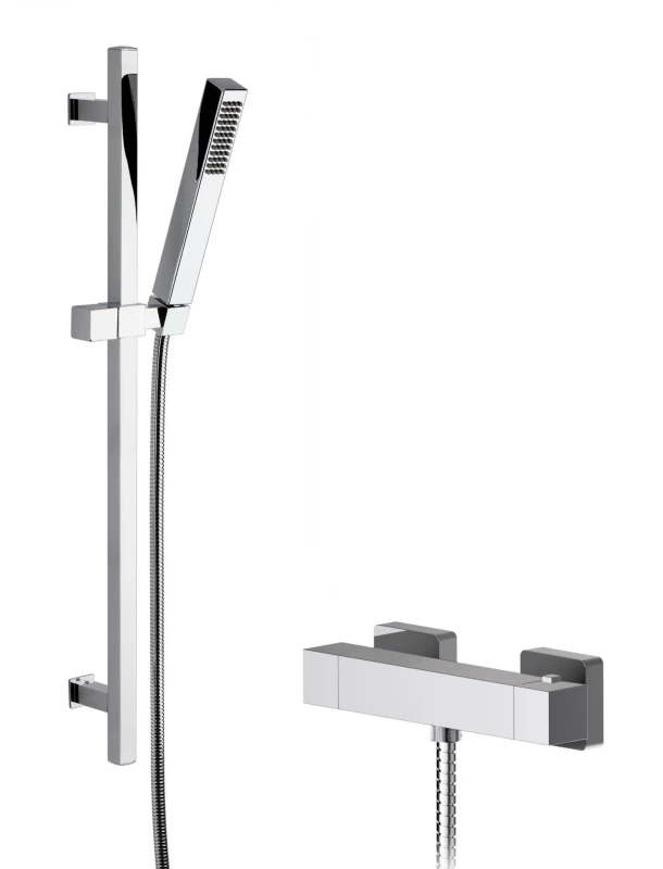 Image of Balterley Ripple Square Bar Valve Slide Rail Shower Kit Chrome Balterley Silver unisex