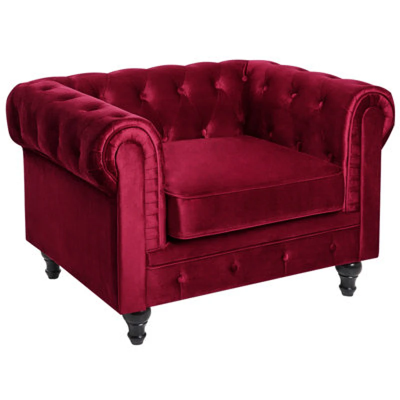 Image of Beliani Armchair Chesterfield Velvet Burgundy