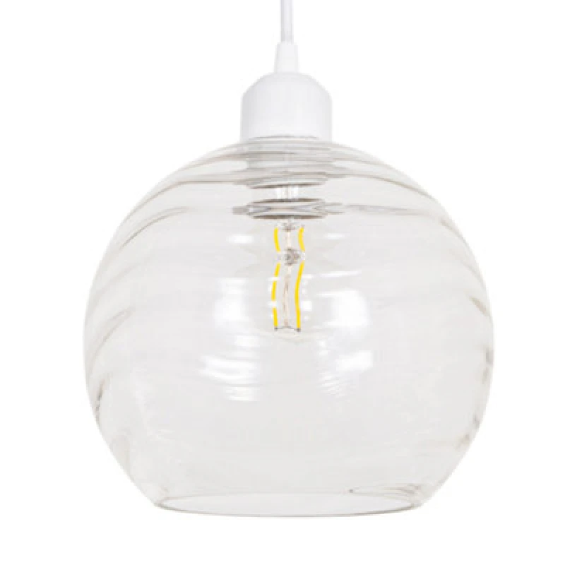 Image of Happy Homewares Modern Designer Clear Circular Ribbed Glass Non Electric Pendant Lamp Shade