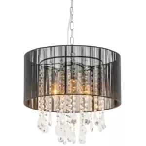 Italux Essence - Hanging Pendant Black 3 Light with Material Shade, E14