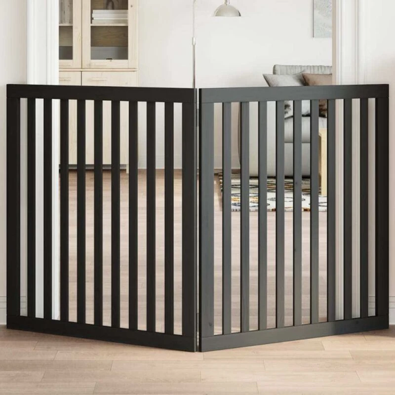 Image of vidaXL Dog Gate Foldable 2 Panels Black 160cm Poplar Wood, Black 352258