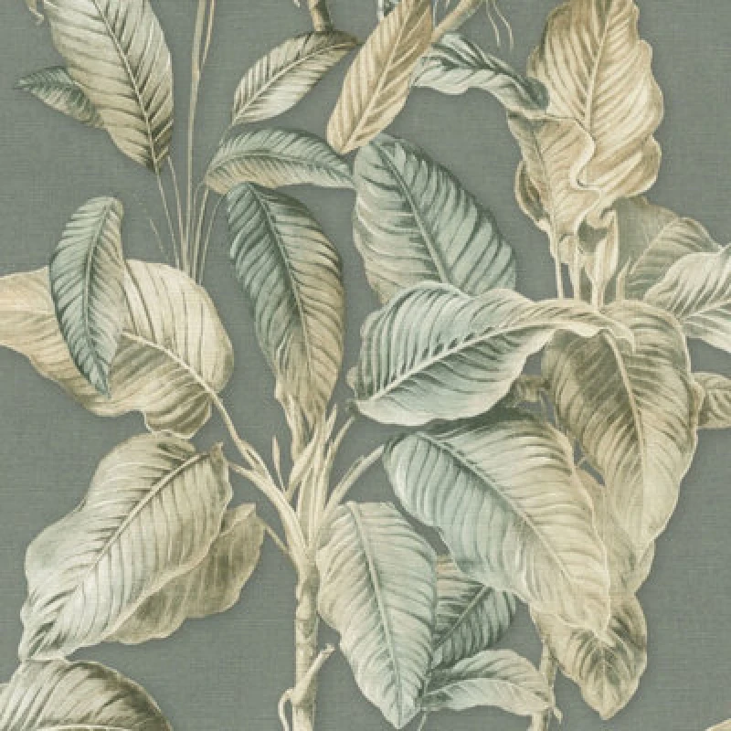 Image of Boho Palm Leaf Wallpaper Chalky Blue / Green Rasch 571462