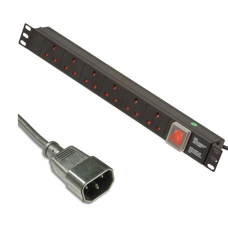 Image of POWERDATA 6 WAY RACK PDU 13A SKTS TO IEC PLUG - HORIZONTAL
