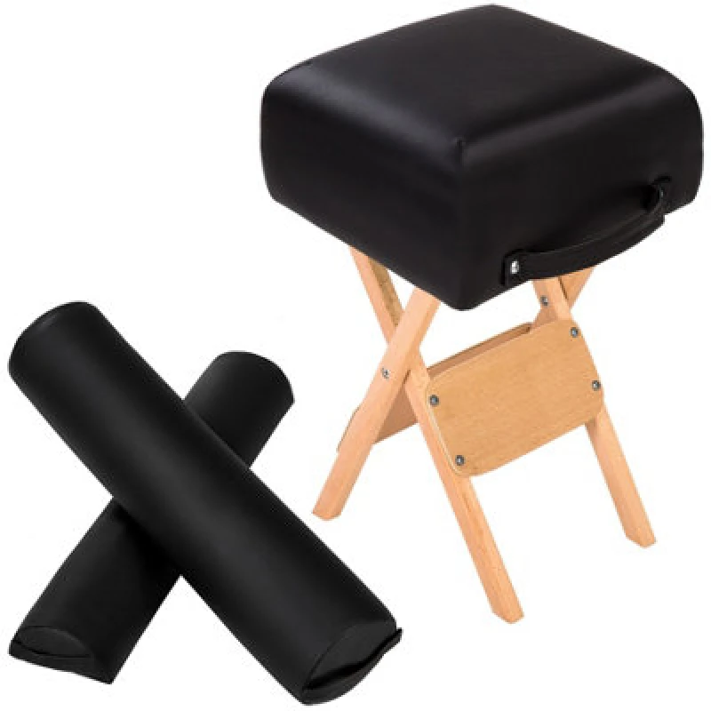 Image of Tectake Stool & Bolster Cushion Set - Foldable, Padded, Wood And Faux Leather - Black, 1