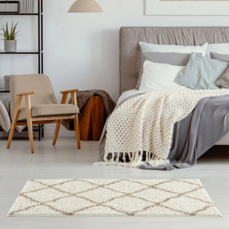 Image of THE RUGS Soft Moroccan Shaggy Rugs & Runners Ivory & Beige Living Room Size: 80cm x 150cm Beige Unisex 80cm x 150 cm