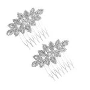 image of Mood Silver Plated Crystal Floral Hair Combs- Pack Of 2