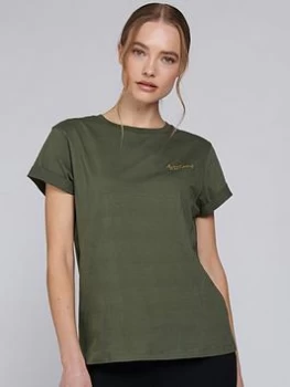 Image of Barbour International Chequer Embroidered Script Logo Tee - Green, Size 12, Women
