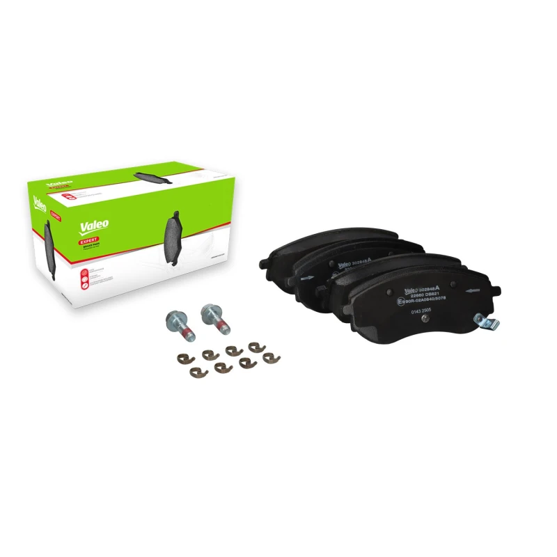 Image of VALEO 302848A Brake pad set EXPERT Front Axle, incl. wear warning contact, with anti-squeak plate Brake Pad Set,disc brake (402)