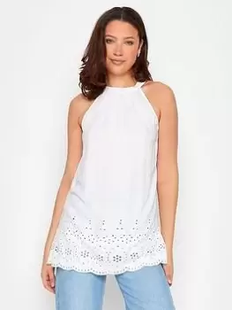Image of Long Tall Sally Broderie Hem Halter Top - White, Size 18, Women