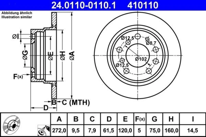 Image of ATE 24.0110-0110.1 Brake disc solid, Coated Brake Disc (82)