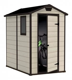 image of Keter Manor Apex Garden Storage Shed 4 x 6ft - Beige/Brown