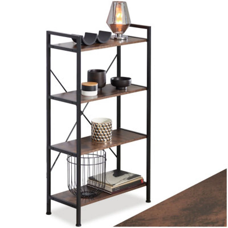 Image of Tectake Bookcase Leeds 4 Shelves - Industrial Wood Dark, Rustic