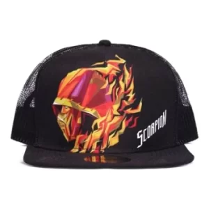 Image of MORTAL KOMBAT Scorpion Logo Trucker Baseball Cap, Unisex, Black (SB624664MKB)